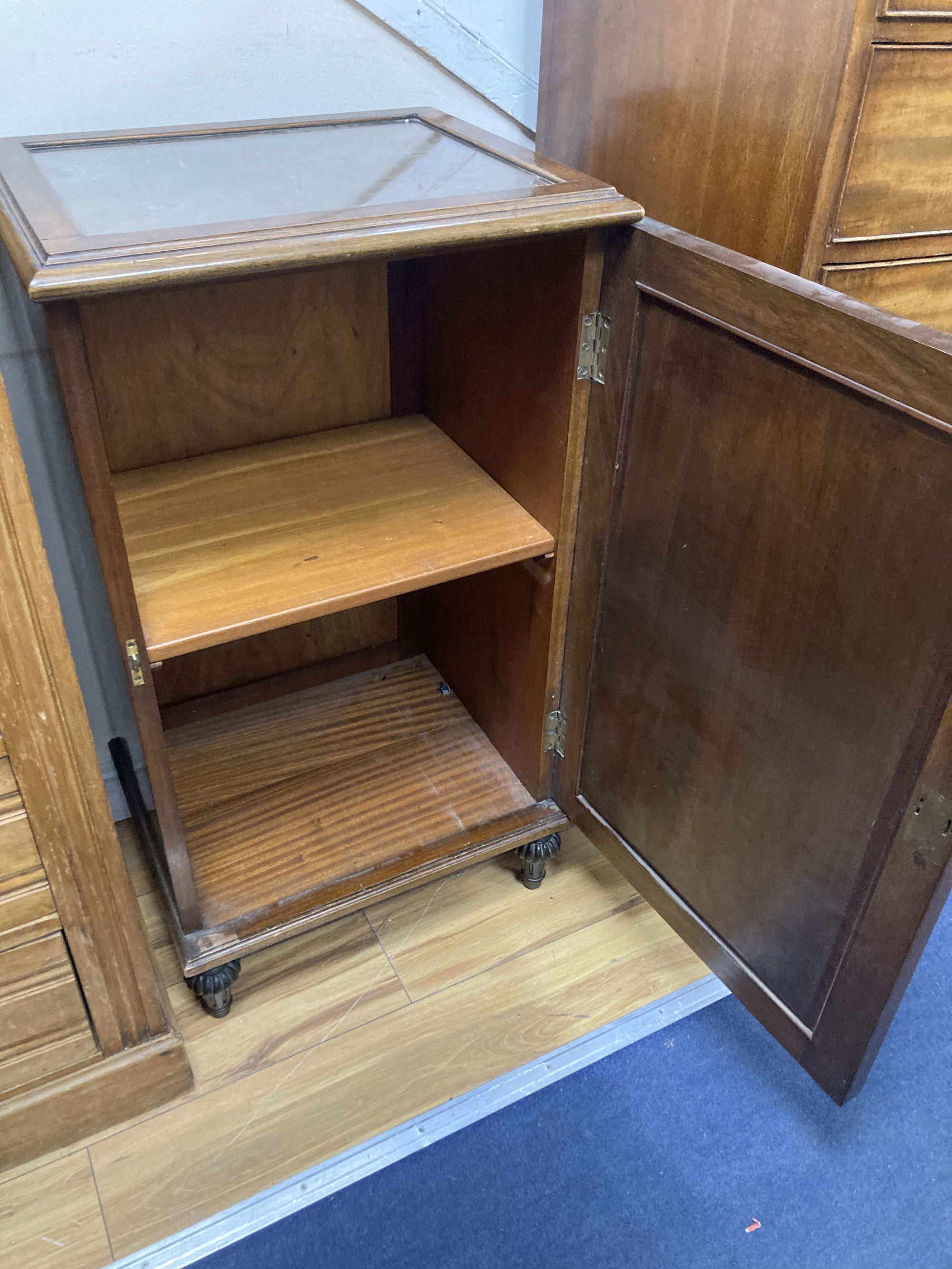 A Queen Anne revival walnut side cabinet, width 51cm, depth 42cm, height 93cm